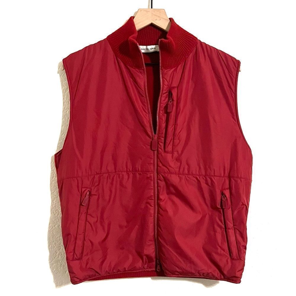 Alberto Aspesi Vest Wool and Water Resistant Nylon Mock Neck Full Zip Up Size XL